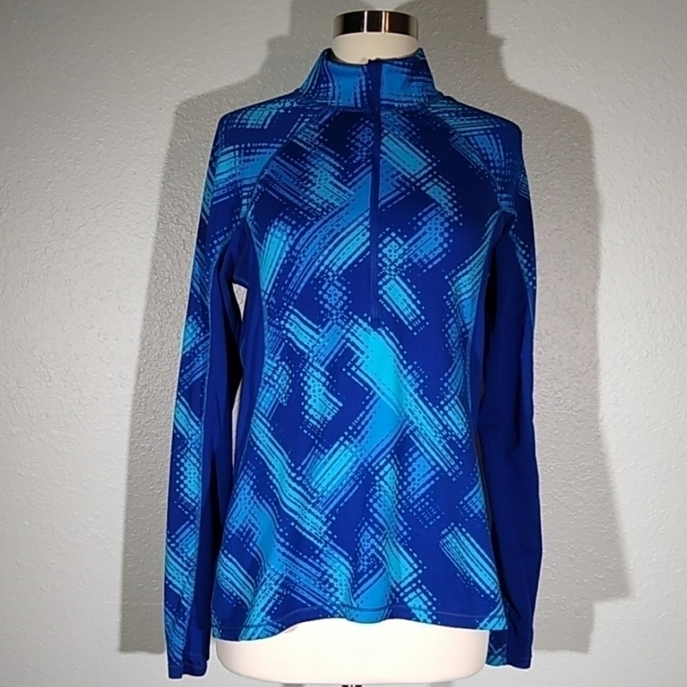 Athleta Blue Print 1/2 Zip Pullover Sweatshirt Sm Athletic Yoga Athleisure Sexy